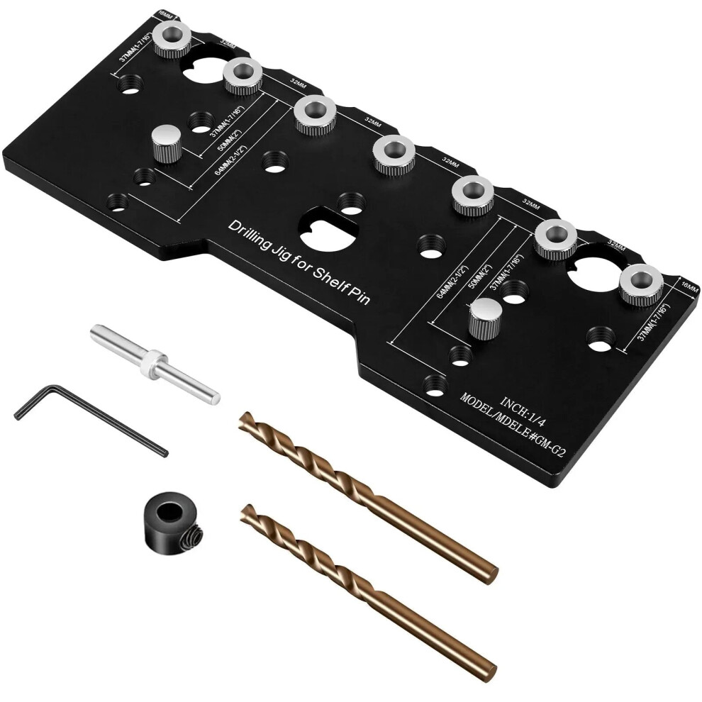 5mm Shelf Pin Jig for Precise Drilling, Adjustable Edge Distance, Durable Metal Construction, Includes Storage Box