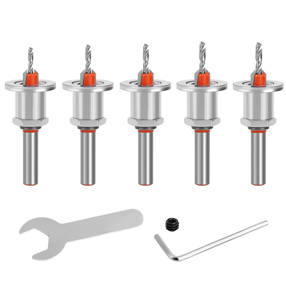 5-Piece Countersink Drill Bit Set, YG8 Alloy & Carbon Steel, 90 Precision, Multi-Size for Wood & Plastic Drilling