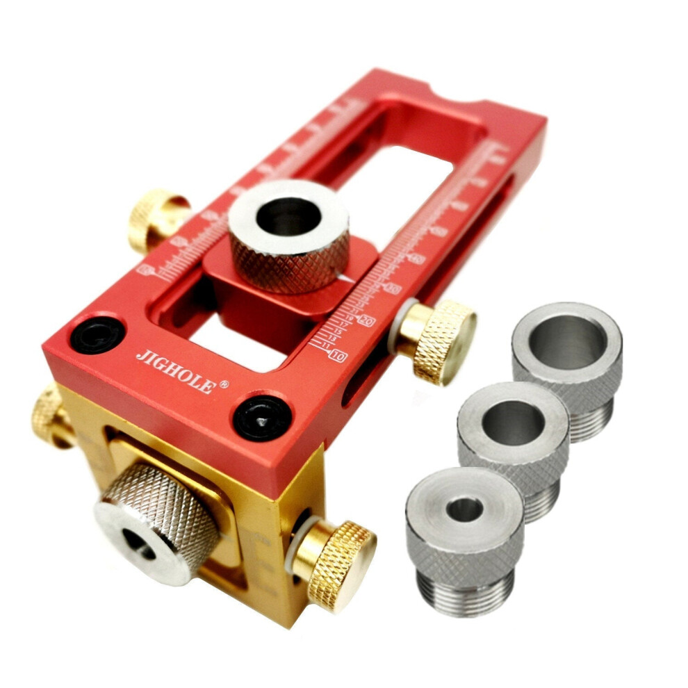 (A) Aluminum Alloy 2-in-1 Screw Jig Adjustable Pocket Hole Drill Guide for Woodworking - 4/5 Drill Sleeves Included