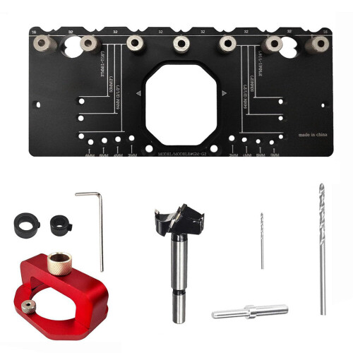Adjustable Hinge Punch Locator Kit with 35mm Hole Opener, Drill Bits & Positioning Tools for Precise Installations 1