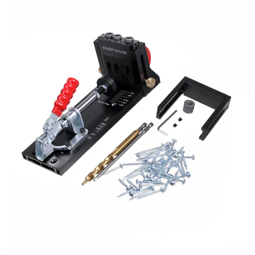 Pocket Hole Jig Kit - Aluminum Alloy, Adjustable Drilling Guide, 3-Hole Design, Includes Drill Bit & Screws
