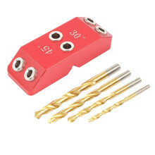 (With Drill Bits) Multifunctional Multi-Angle Hole Puncher for Woodworking - 30, 45, 90 Angles, 4 Sizes, Durable Aluminum Alloy, Red