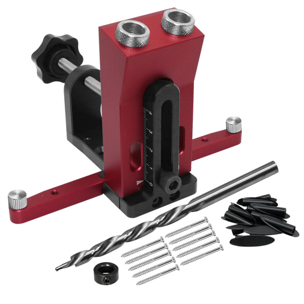 (H05B) Oblique Holes Pocket Hole Jig with Clamp, Adjustable Woodworking Drill Guide & Dowel Locator, 9.5mm Bit Included