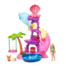 Coffret de jeu Barbie Dreamtopia Chelsea Water Lagoon avec poup   e Chelsea (15 cm blonde), 2 animaux, toboggan, piscine et balan   oire, cadeau pour