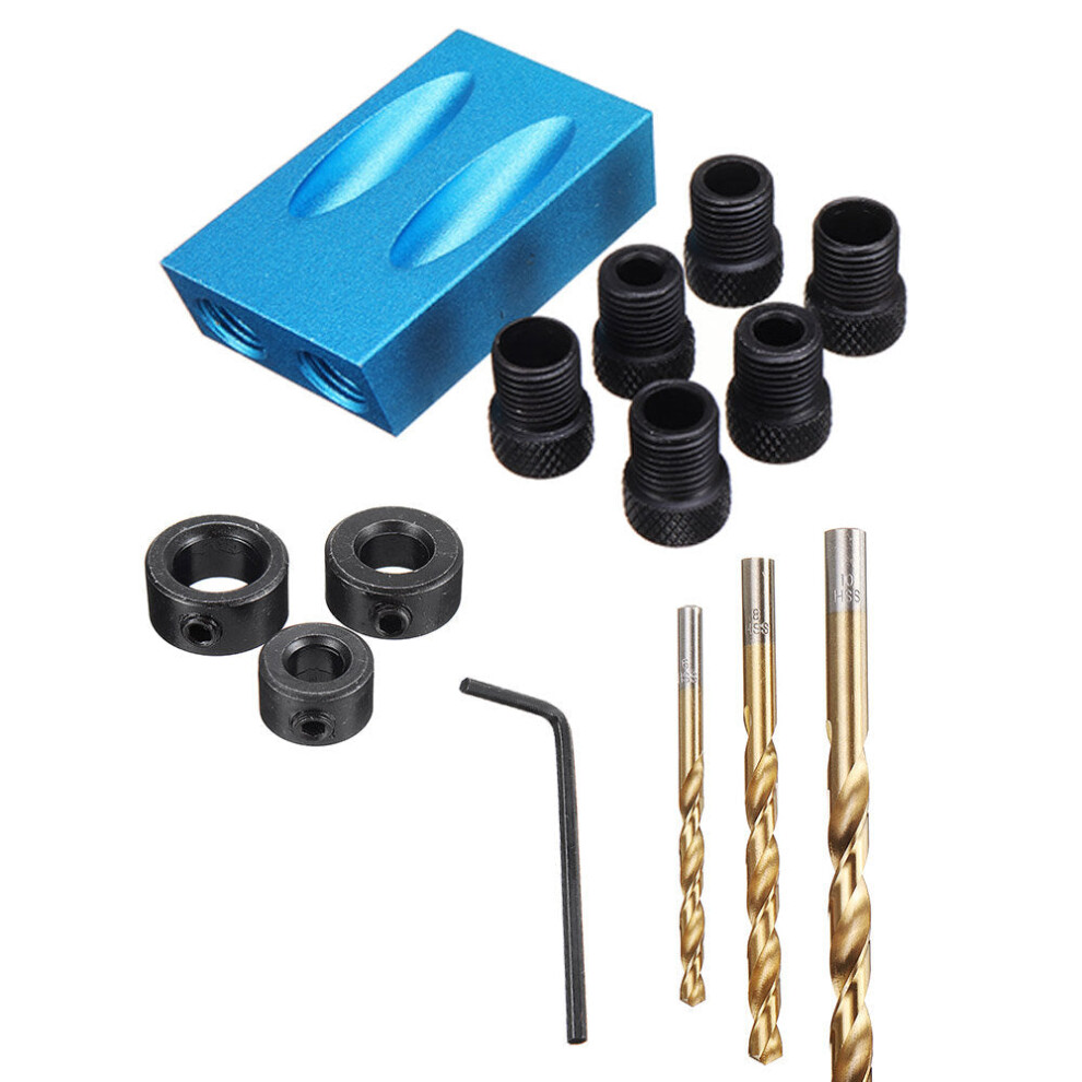 (H05B) Pocket Hole Screw Jig Drill Guide with Bits & Clamp - Aluminum Alloy, Adjustable for Wood Joints, 4 Set Options