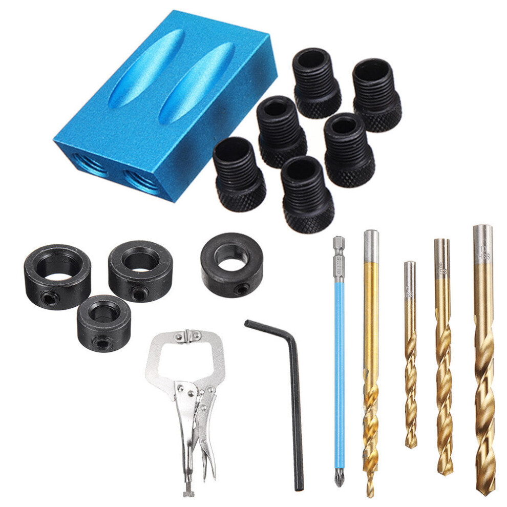 (D) Pocket Hole Screw Jig Drill Guide With Bits & Clamp - Aluminum Alloy, Adjustable For Wood Joints, 4 Set Options 1138392773680
