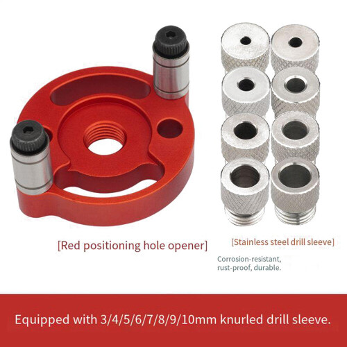 (Red B) Single Hole Positioning Puncher for Woodworking with Drill Bit Sets, 3-10mm, Red/Black, Precise & Versatile Tool