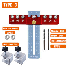 (C) Adjustable Aluminum Alloy Handle Punch Locator with 4mm Drill for Metal, Fits 64/96/128mm Hole Distances