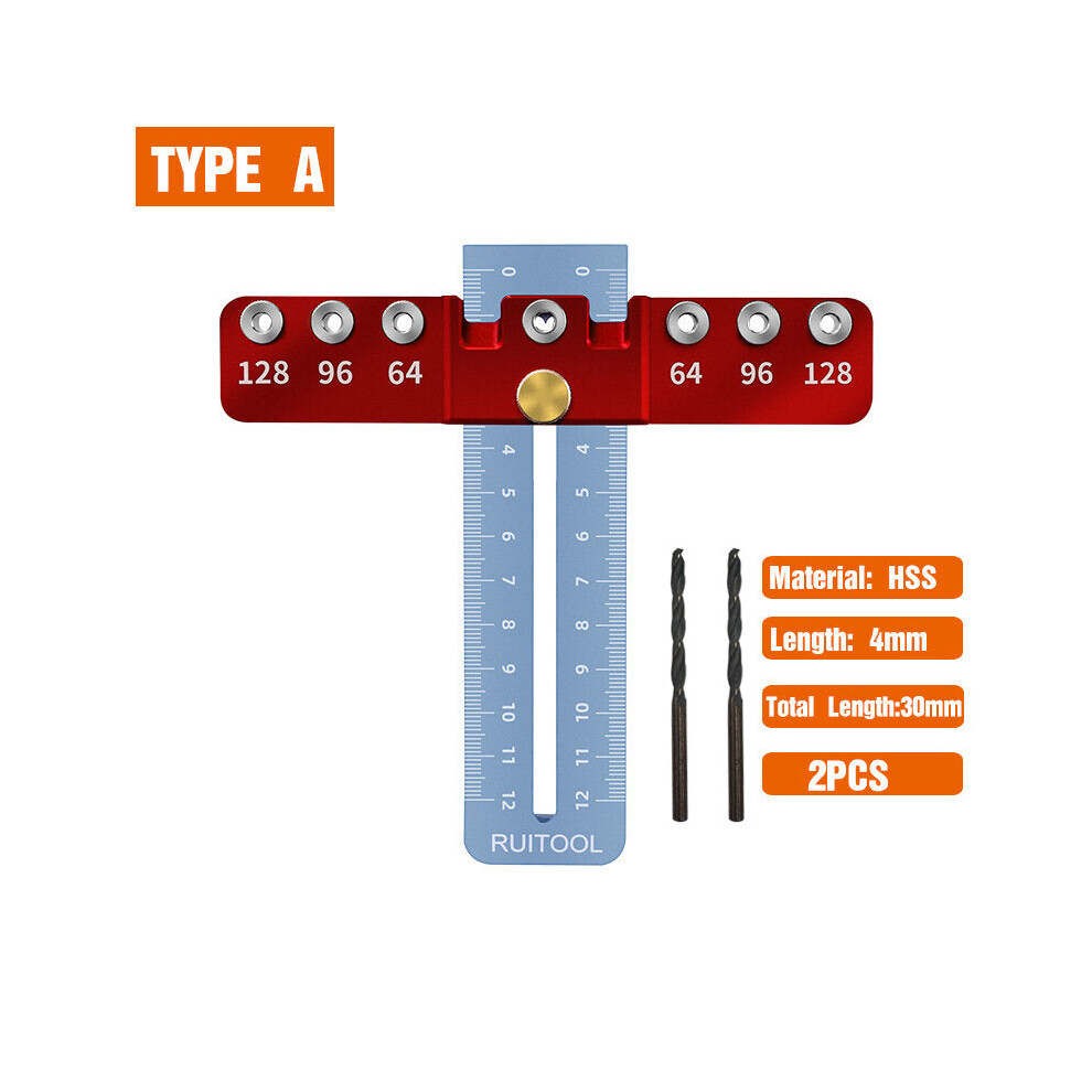 (A) Adjustable Aluminum Alloy Handle Punch Locator with 4mm Drill for Metal, Fits 64/96/128mm Hole Distances