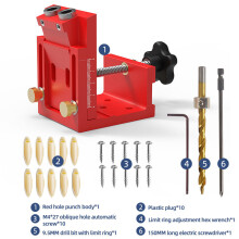 (Red) Adjustable Angle Hole Puncher with 9.5mm Drill Bit, Dual-Purpose Design, Metric/Imperial Calibration, Aluminum Build