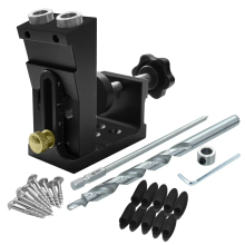 (Black) Aluminum Alloy Pocket Hole Jig Kit with 15-Degree Locator, 9.5mm Drill Bit, Metric/Imperial Scale for Woodworking