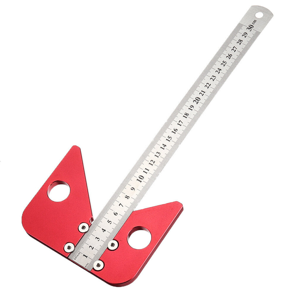 Woodworking Center Scriber Ruler - 45 Angle Measuring Tool, Aluminum Alloy & Stainless Steel, 30cm Length