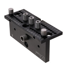 (Oxidation) 3 in 1 Woodworking Hole Punch Guide Dowel Jig for 15-30.5mm Thickness - Aluminum Alloy, Ergonomic Design, Silver/Black
