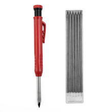 (Red pen shell + Black refill) Mechanical Pencil with Sharpener Cap, Non-Slip Grip, Ideal for Carpenters, Engraving, and Scribing - 14.5cm Length