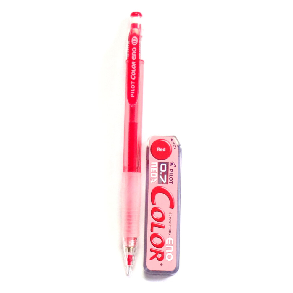 Pilot Color Eno Red Set  0.7mm Mechanical Pencil + Mechanical Pencil Lead 0.7mm  Red  10 Leads(Japan Import)