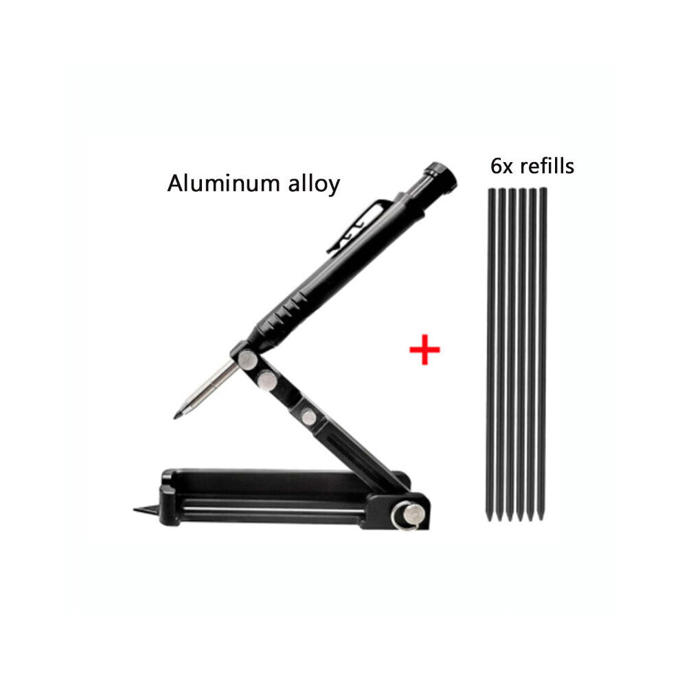 (Metal Model + Black Refill) 15-in-1 Multi-Purpose Architectural Pencil - Compact, Adjustable, Durable Tool for Marking & Scribing