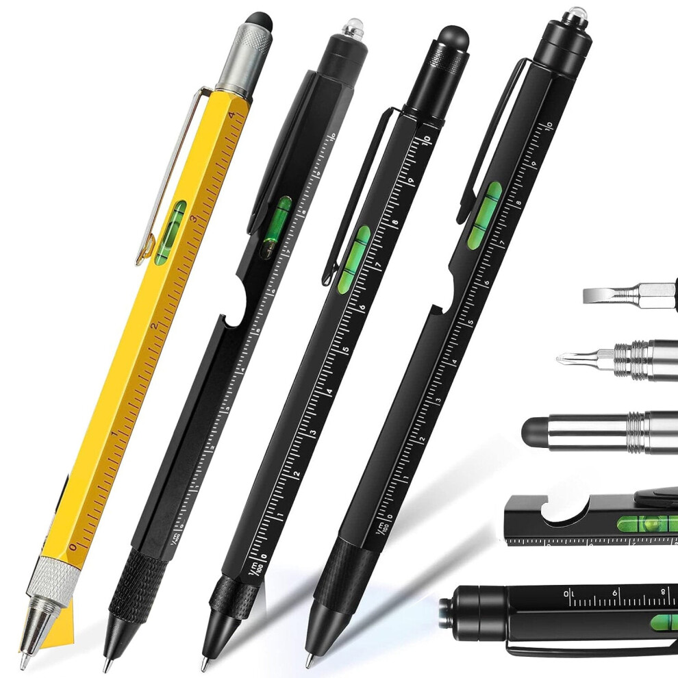 (Yellow) 9-in-1 Multifunctional Pen with LED Light, Stylus, Screwdriver, Ruler, and More - Perfect Gift for DIY Enthusiasts