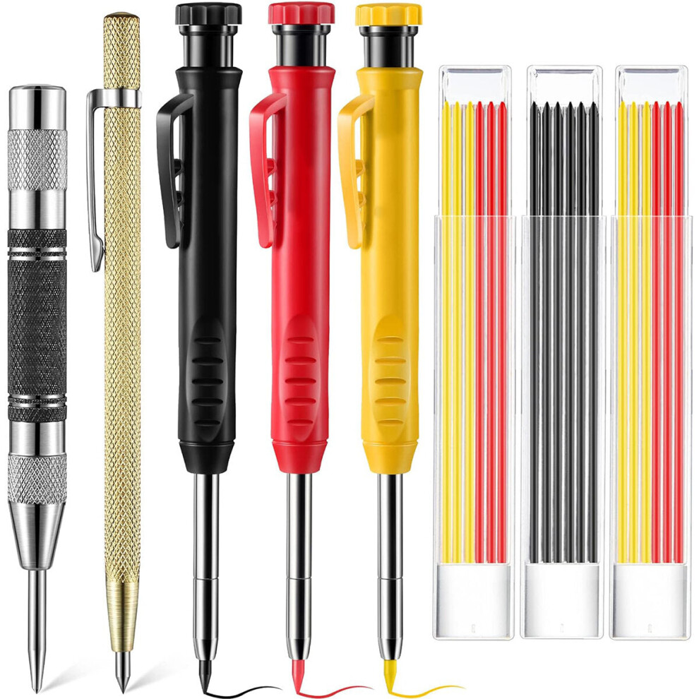 Comprehensive Woodworking Marking Kit: 3 Pencils, Center Punch, Carbide Scribe & 18 Refills for Precision Marking