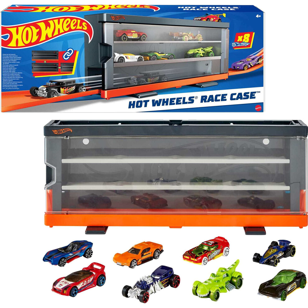 Hot Wheels Toy Cars  Set of 8 1:64 Scale Vehicles & Interactive Display & Storage Case That Holds up to 12  Connects to Track-image-OPC-PFN2RTD-NEW