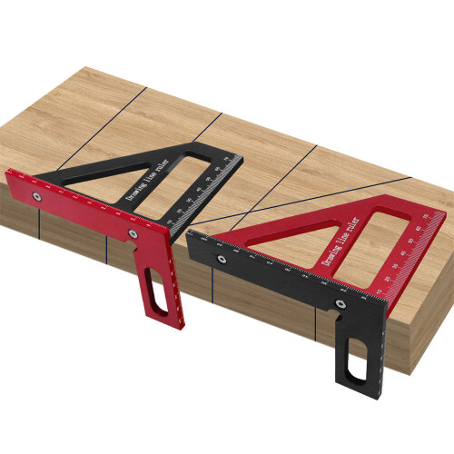 (Black) Multi-Functional Aluminum Woodworking Ruler - High Precision 0-76mm, Durable, Black/Red, Easy to Use Tool 2