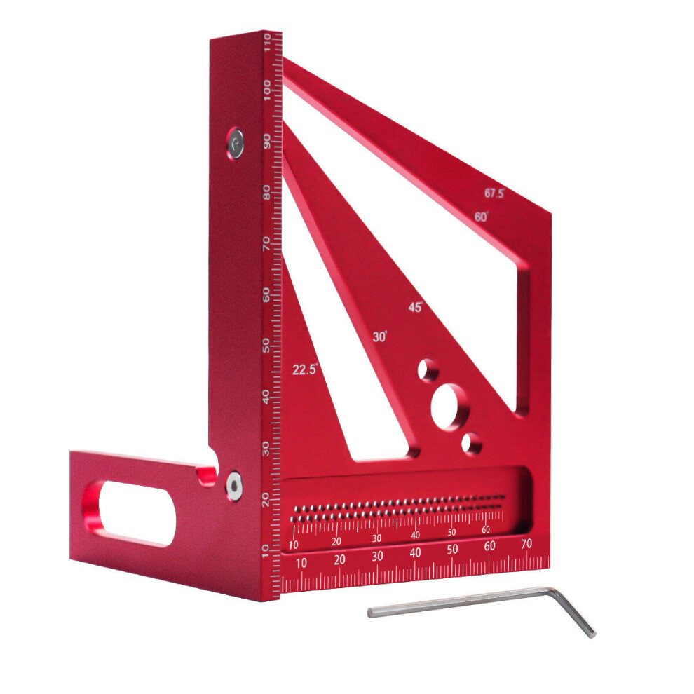 (Red, Imperial) 3D Multi-Angle Square Protractor - Aluminum Alloy, Measures 22.5-90, Precision Tool for Woodworking, Blue/Red Options