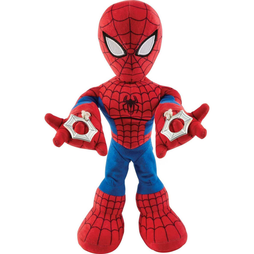 Mattel Marvel Spider-Man Plush Toy City Swinging Soft Doll 11-Inch Super Hero Figure With Web-Swinging Action Lights And Sounds