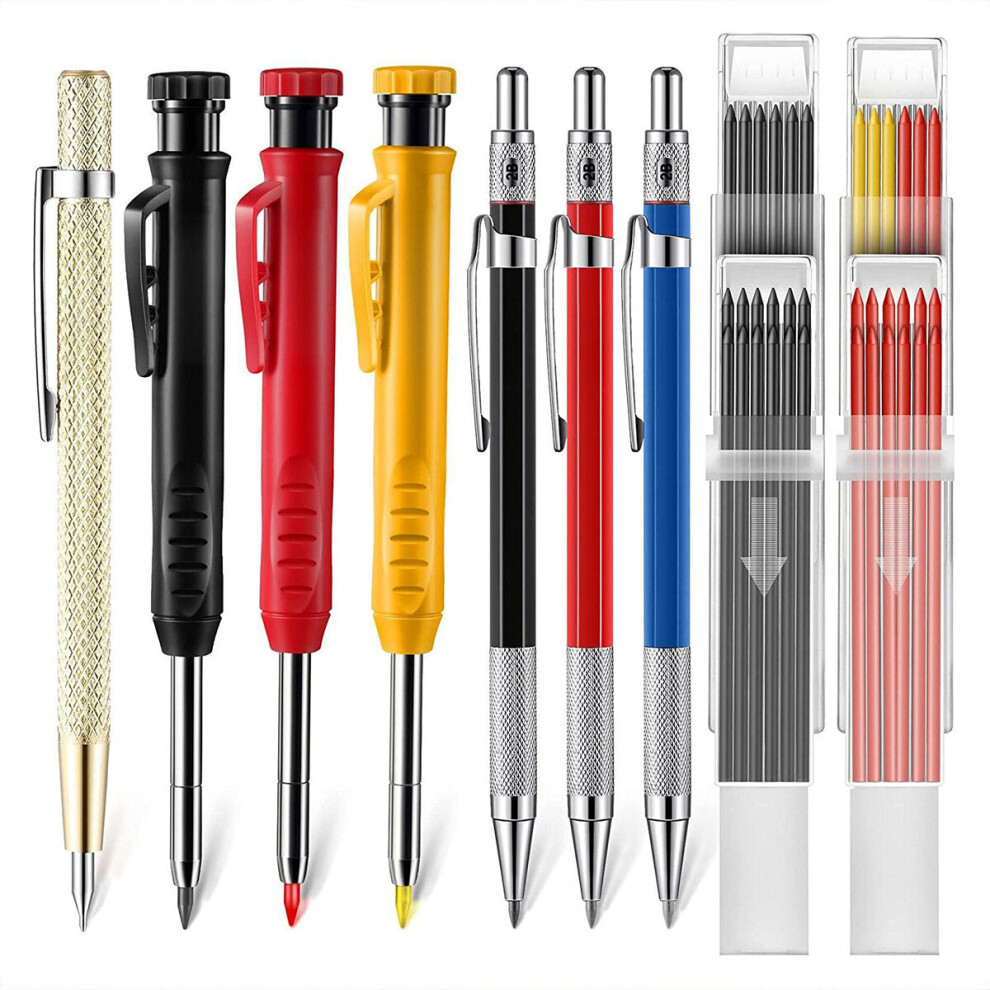 Deep Hole Marker Set With Built-In Sharpener, Carbide Scribe, 3 Colors, Ideal For Woodworking & Metal Marking 8727971921548