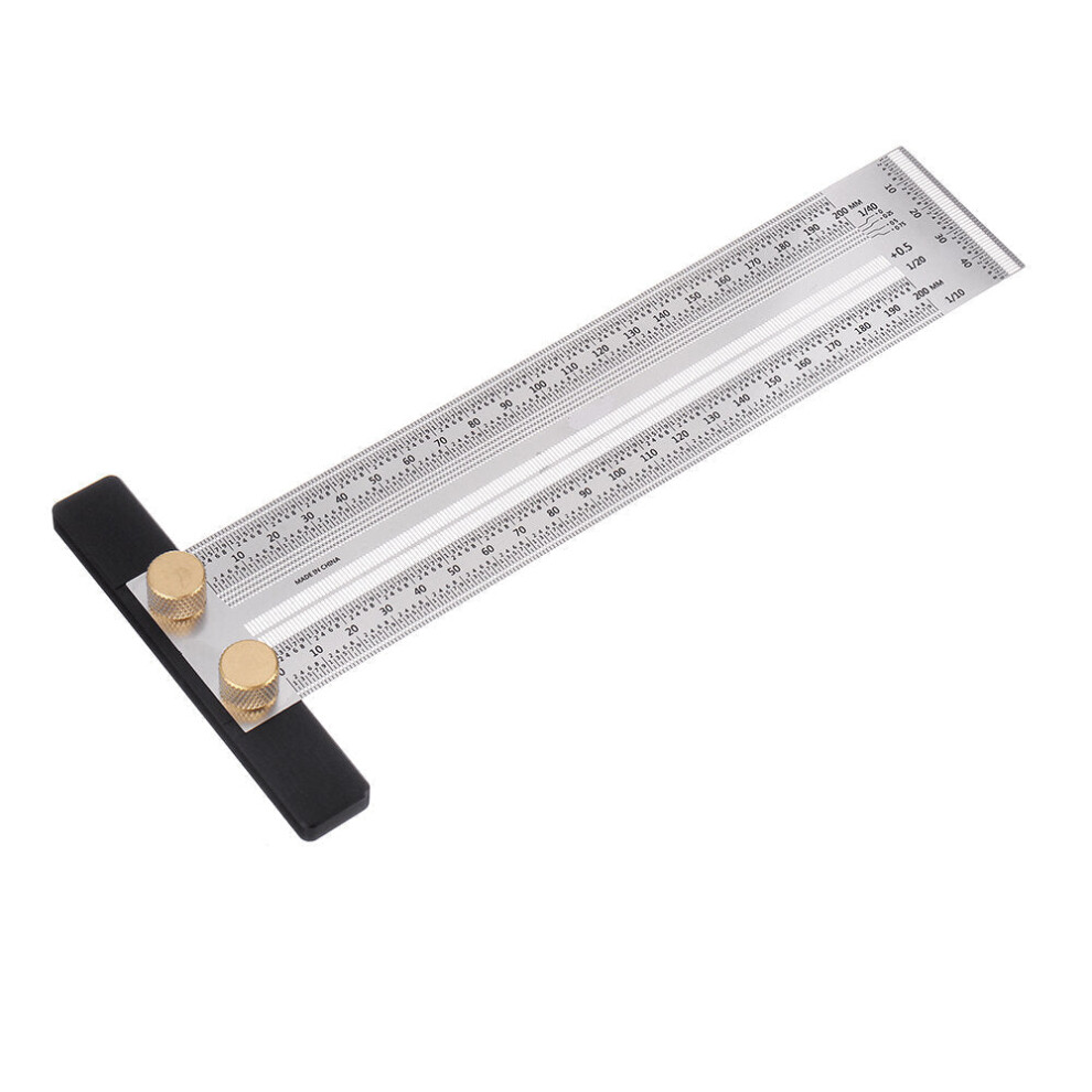 (200mm A) Stainless Steel Precision Marking T Ruler for Woodworking - 200/300/400mm Hole Positioning Measuring Tool