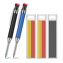 (#05) Metal Carpenter Pencil with Built-in Sharpener, Deep-Hole Tip, Marks on Various Surfaces, 154mm Length