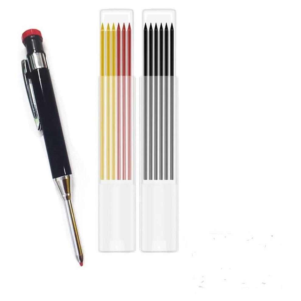 (#03) Metal Carpenter Pencil with Built-in Sharpener, Deep-Hole Tip, Marks on Various Surfaces, 154mm Length