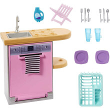 Ensemble de meubles et accessoires pour maison de poup   e Barbie avec cuisine sur le th   me du lave-vaisselle et    vier de comptoir