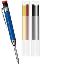 (#04) Metal Carpenter Pencil with Built-in Sharpener, Deep-Hole Tip, Marks on Various Surfaces, 154mm Length