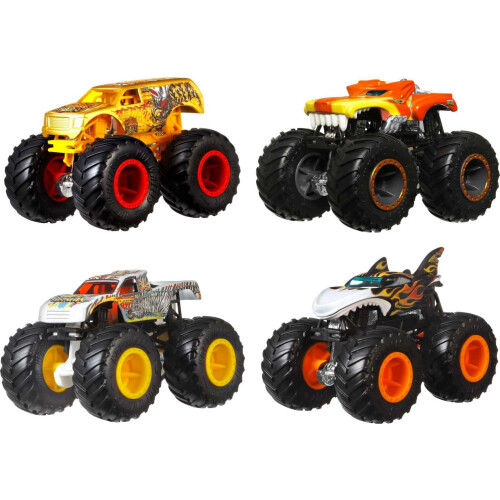 Hot Wheels Hot Wheels Monster Trucks, 1:64 Κλίμακα, Σετ 4 Τροχών, Γιγάντιοι Τροχοί, Φαβορί & Σχεδίαση