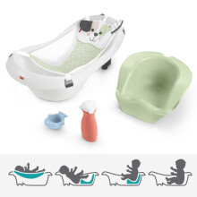 Fisher-Price Baby to Toddler Bath 4-in-1 Sling n Seat Tub with Removable Infant Support and 2 Toys Puppy Perfection