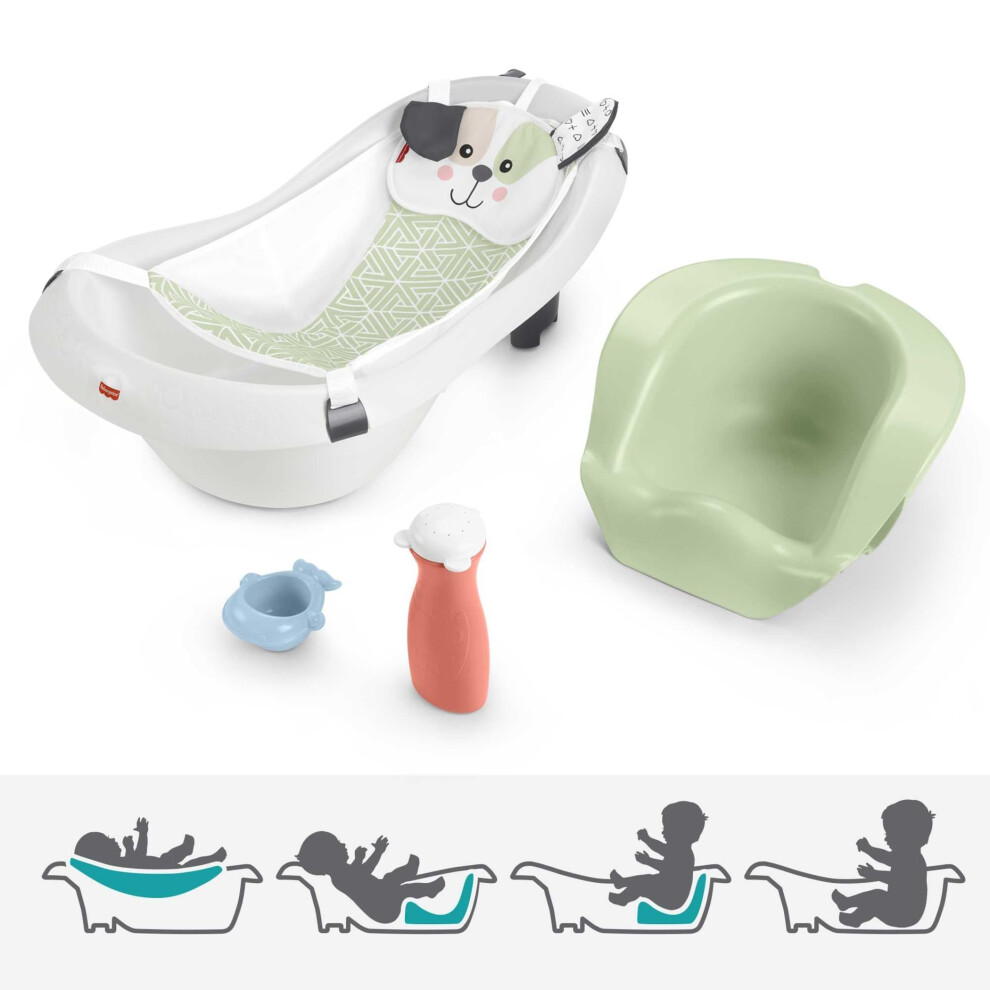 Fisher-Price Baby to Toddler Bath 4-in-1 Sling n Seat Tub with Removable Infant Support and 2 Toys  Puppy Perfection