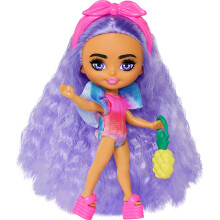Barbie Extra Mini Minis Bambola Viaggio con Capelli Lavanda, Costume da Bagno Tie-Dye e Accessori Tematici