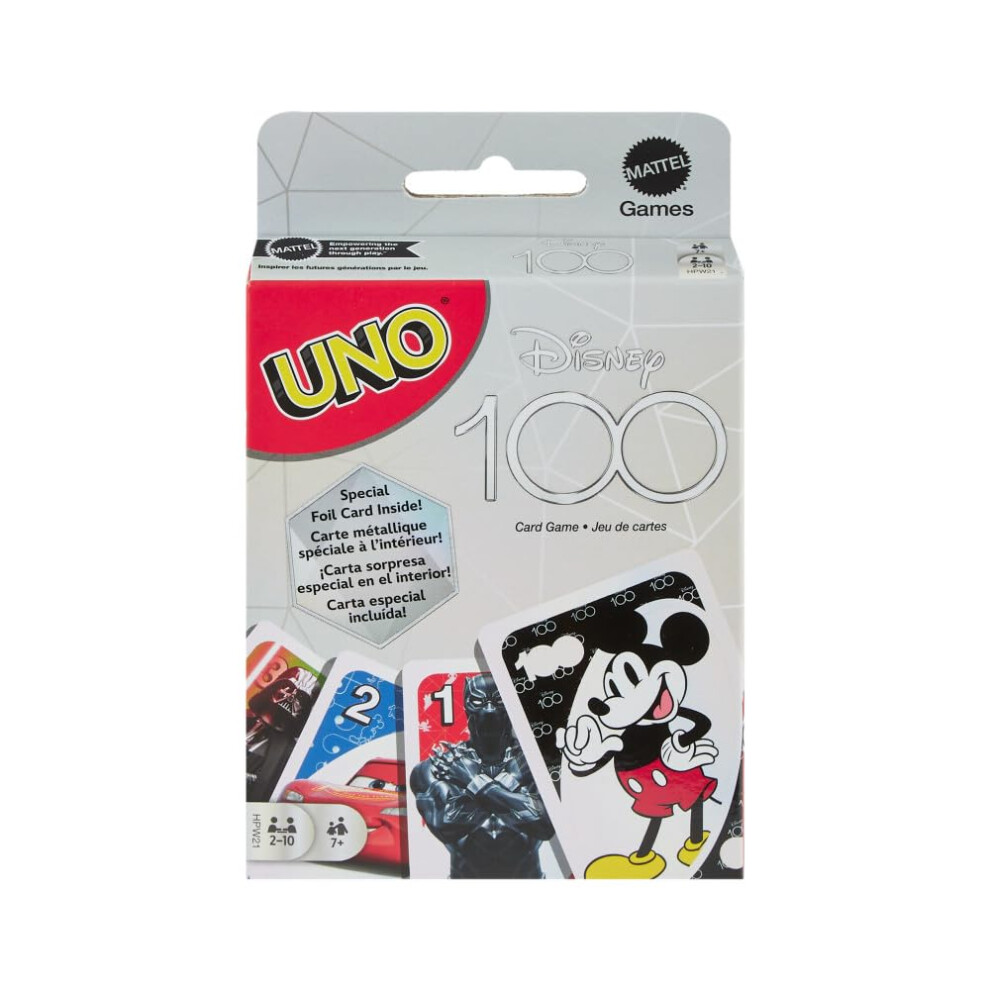 Uno Disney 100 - Gioco Di Carte Per Bambini, Adulti E Famiglie Con Personaggi Disney, Carta Stagnola Da Collezione-image