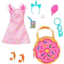 Roupas e Acessórios da Barbie, Bolsa Deluxe em Formato de Donut com Vestido Rosa e Acessórios Temáticos