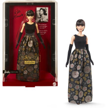 Poup e de collection Barbie Signature Tribute Collection Rita Moreno en robe noire et dor e avec gants et chaussures, comprend un support de poup e