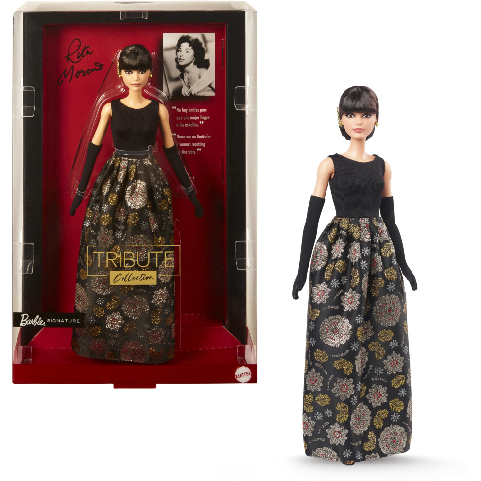 Barbie Signature Tribute Collection Rita Moreno Collectible Doll In & Gown With Gloves And Shoes Includes Doll Stand Black/Gold