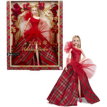 Barbie Signature Doll 2024 Holiday Blonde Fashion Doll Wearing Gown with Plaid Skirt Seasonal Collector Gift in Displayable Packaging