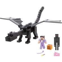 Mattel Minecraft Ender Dragon Actiefiguren Set, Lichten, Geluiden & Mist met Steve & Enderman