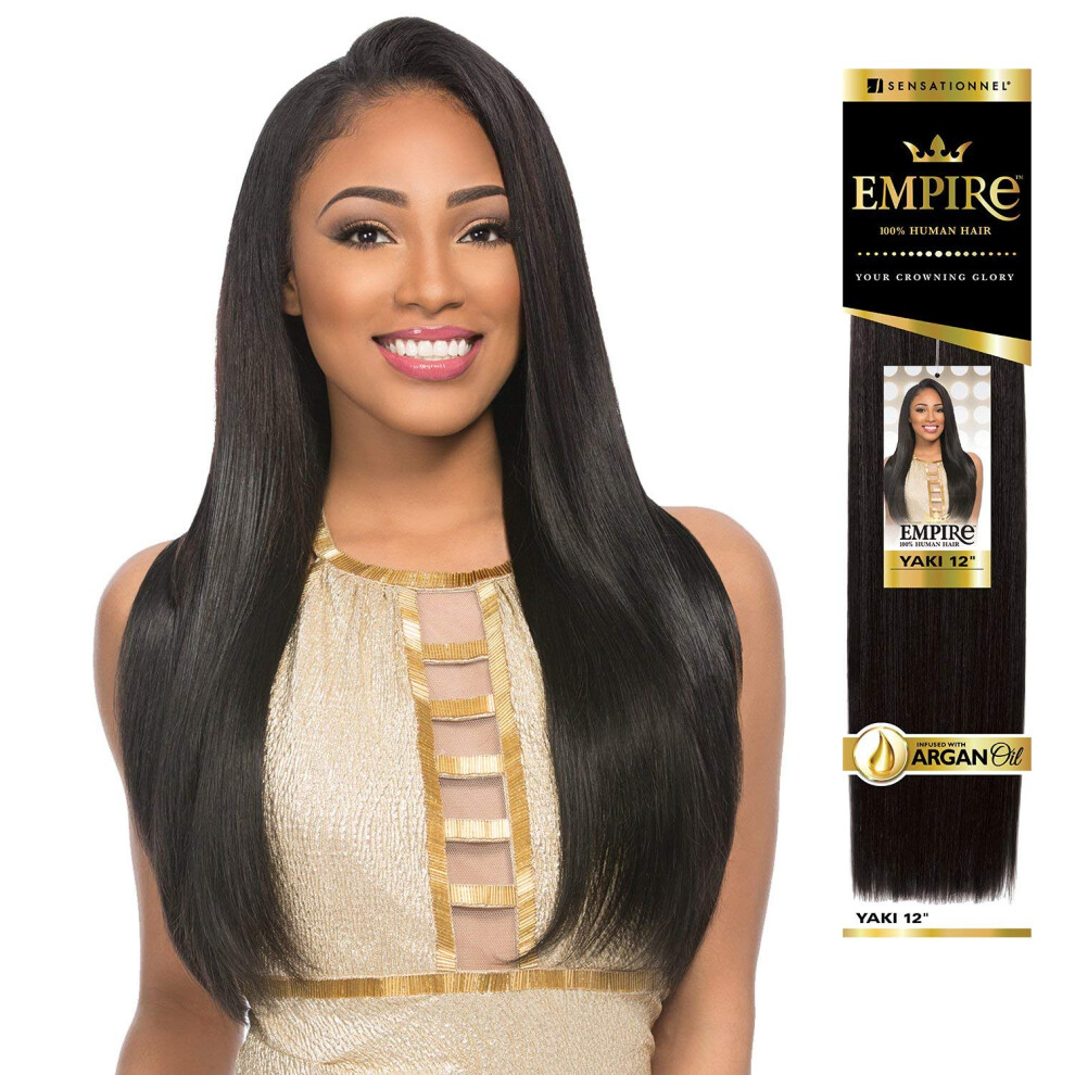 Sensationnel Empire Yaki Human Hair - Tangle Free Weaving For Quick Weave And Sew In Styles For Faux Highlights - 1 Pack (12 Inch T1b/Vintagerose)