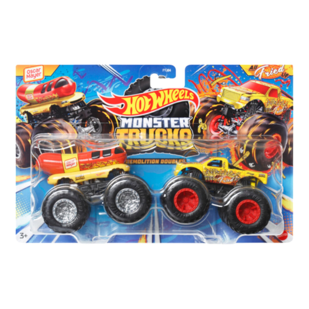 Hot Wheels Monster Trucks Demolition Doubles Oscar Mayer Weinermobile Vs All Fried Up, 2Er-Pack. Ma Stab 1:64.-image