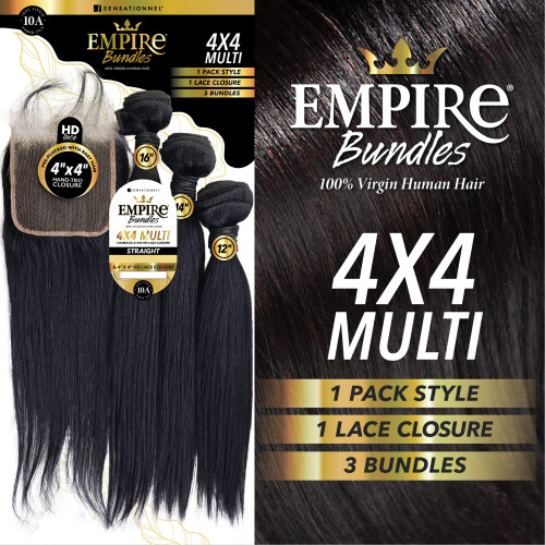Sensationnel Empire pacotes multi - liso com fechamento 4x4 10a cabelo humano sem emaranhar (10 12 14 Polegadas, NATURAL) 2
