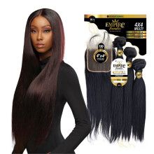 Pacote Sensationnel Empire Multi - Liso com fechamento 4x4 10A cabelo humano sem emaranhados (16 18 20 Polegadas, NATURAL)