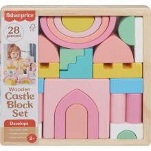Fisher-Price Wood Toddler Toy Castle Block Set 28 Wooden Pieces for Stacking Developmental Play Preschool Kids Ages 2+ Years