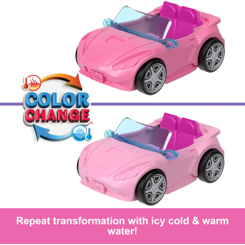 Barbie Conjunto de Mini Boneca Barbie e Veículo, Boneca de 1.5 polegadas e Carro Conversível com Surpresa de Mudança de Cor 2