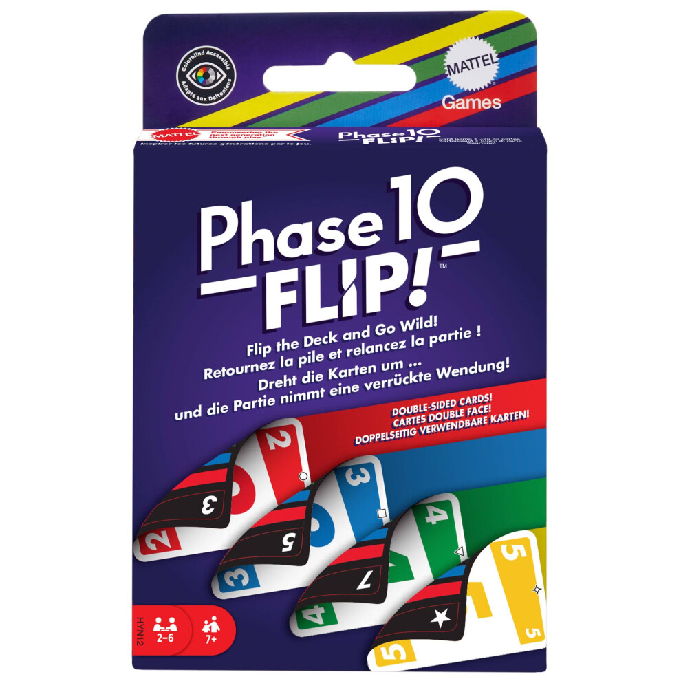 Mattel Games Phase 10 Flip Card Game Family Card Game With Double-Sided Cards Includes Special Color-Based Phases For 2-6 Players