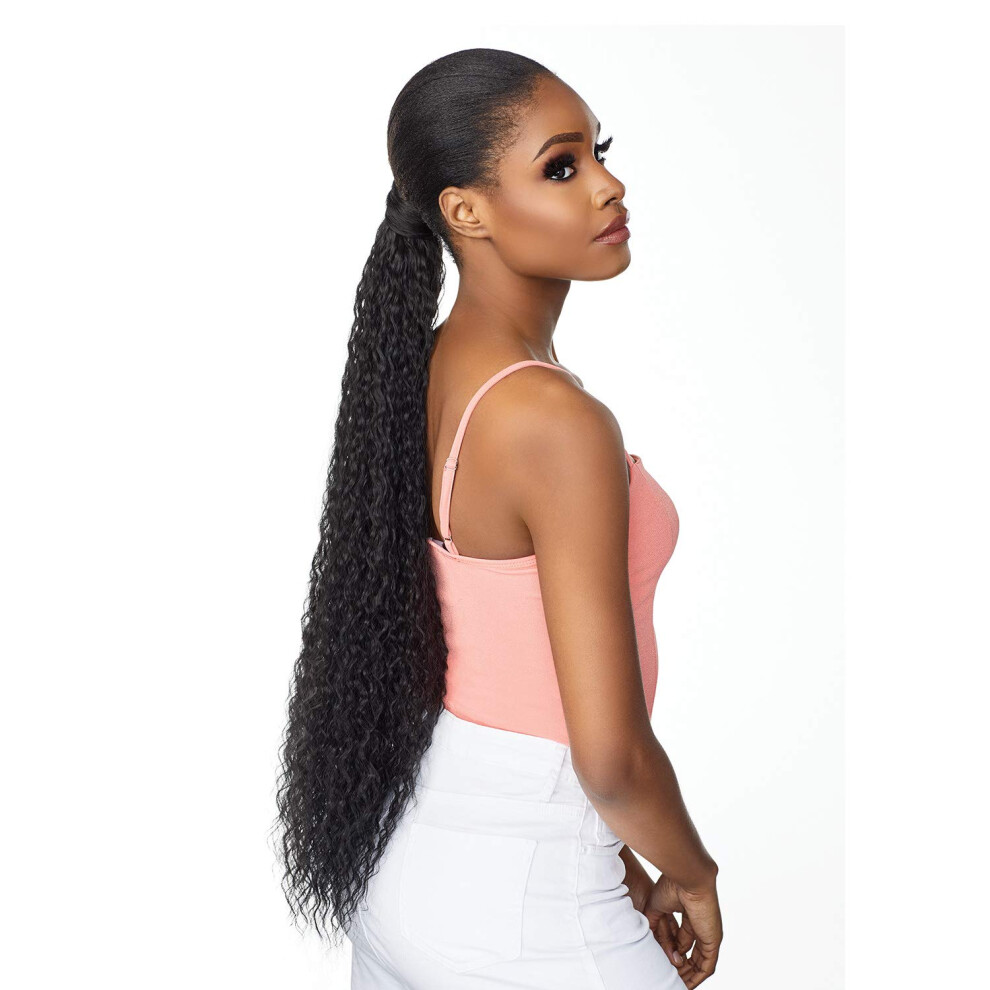 Sensationnel Unisex Black Synthetic Ponytail Instant Pony Wrap French Wave 30"""" (1 Jet )